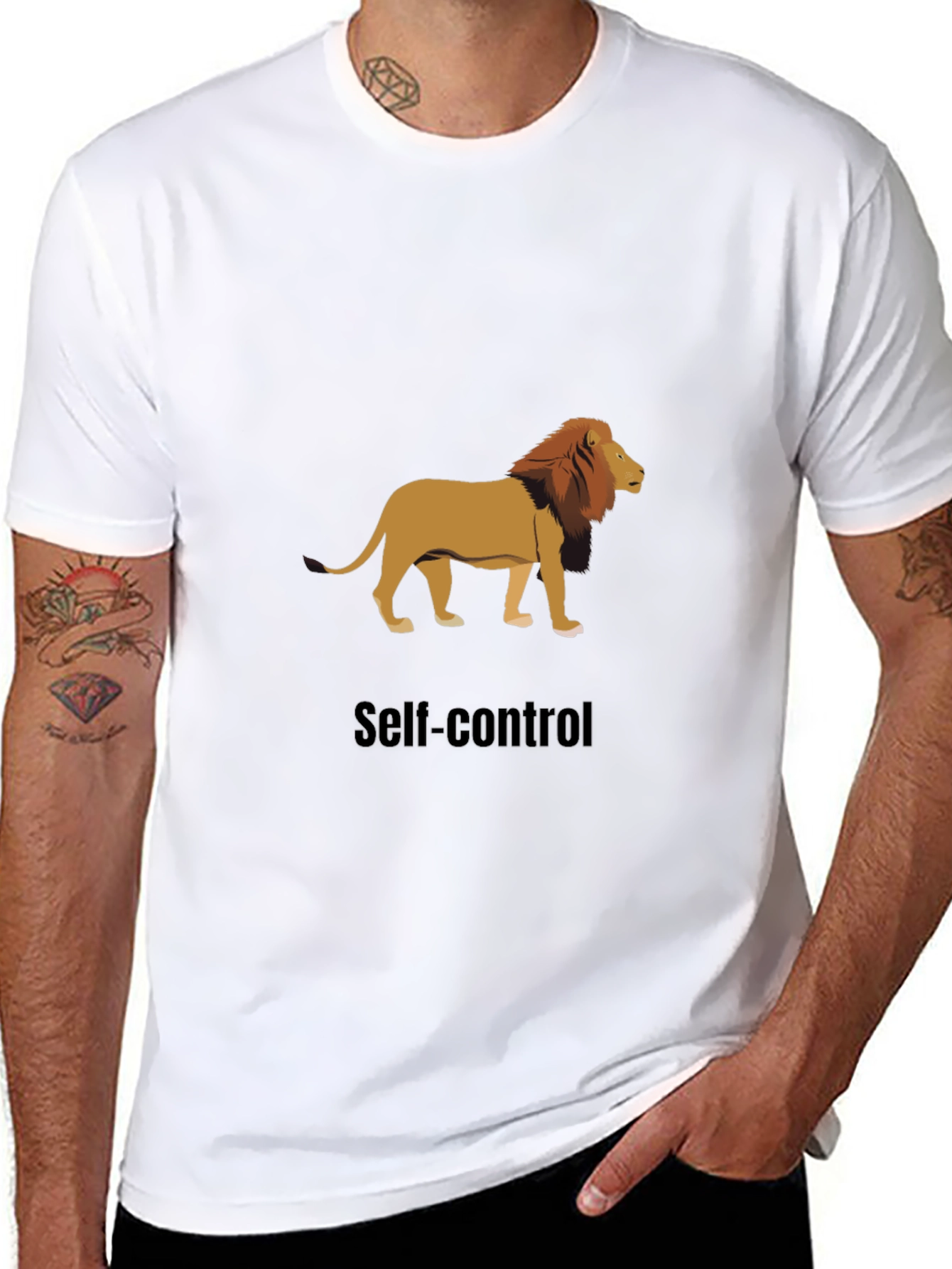 Self-Control Lion Graphic Black T-Shirt