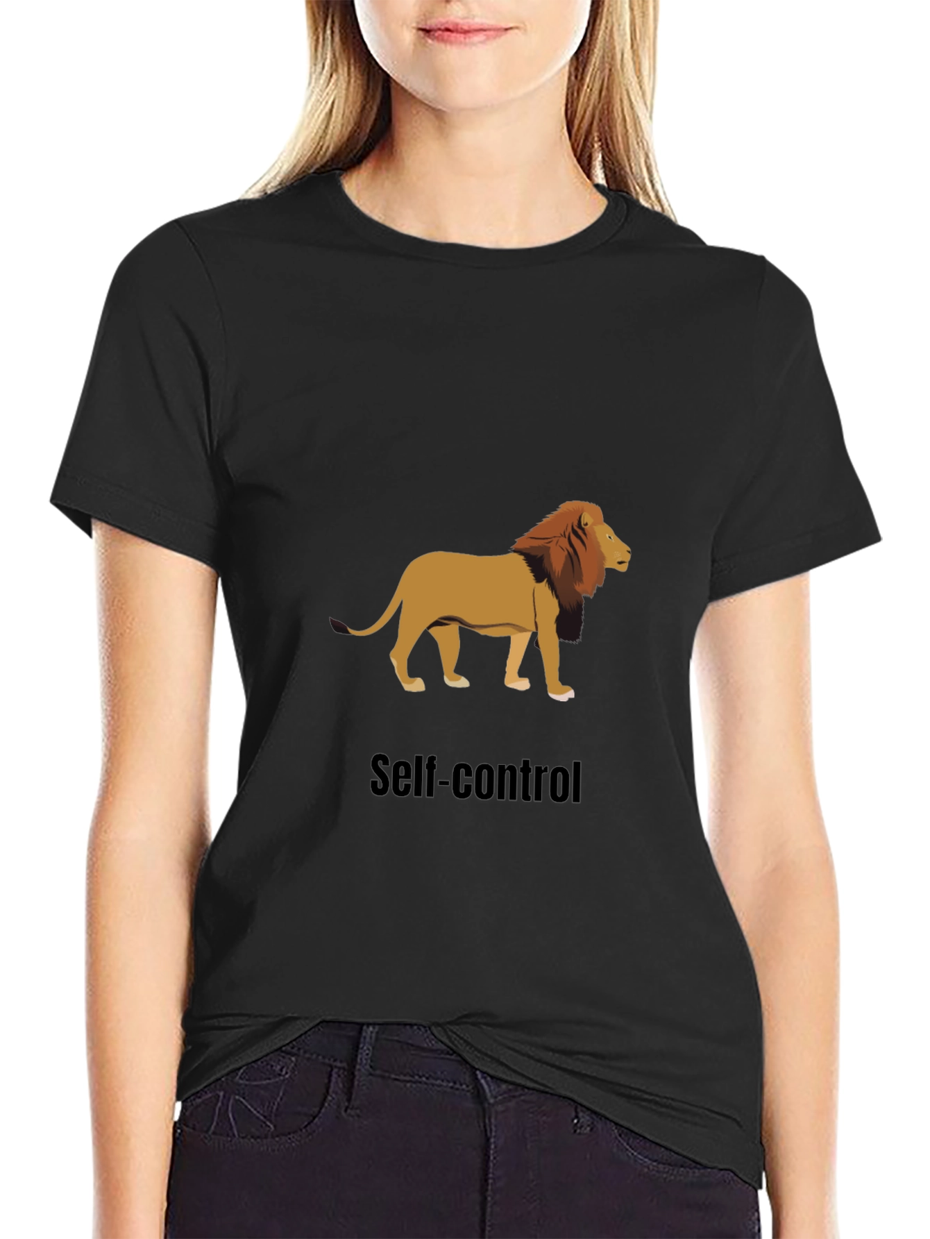 Self-Control Lion Graphic Black T-Shirt