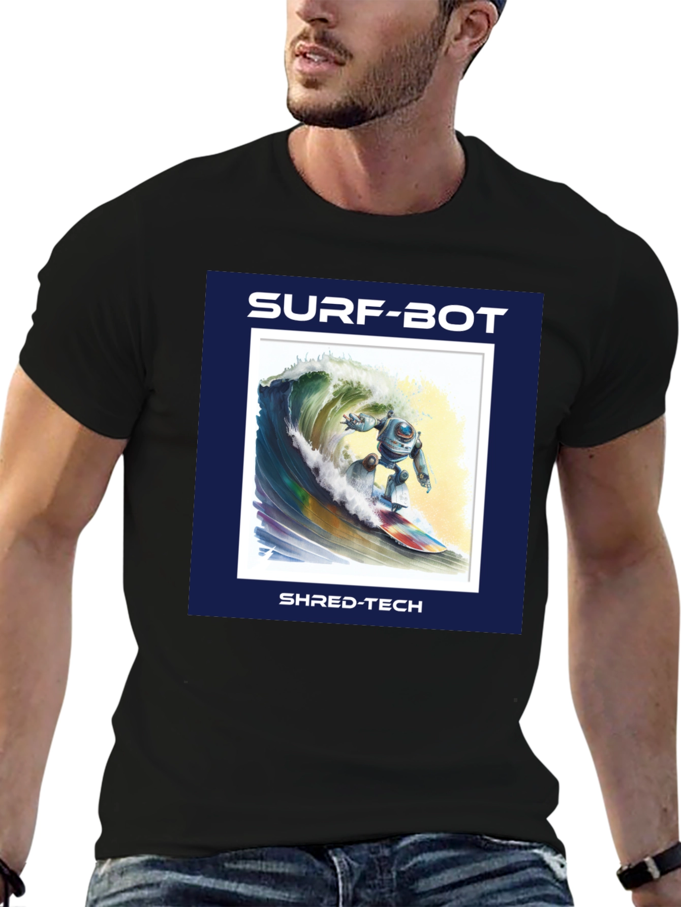 Surf-Bot Shred-Tech T-Shirt - Robot Surfing Wave Design