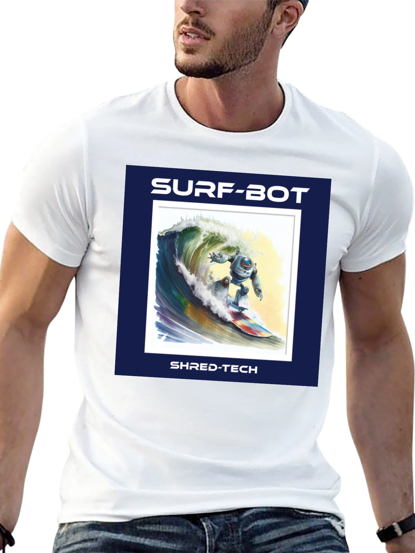 Surf-Bot Shred-Tech T-Shirt - Robot Surfing Wave Design