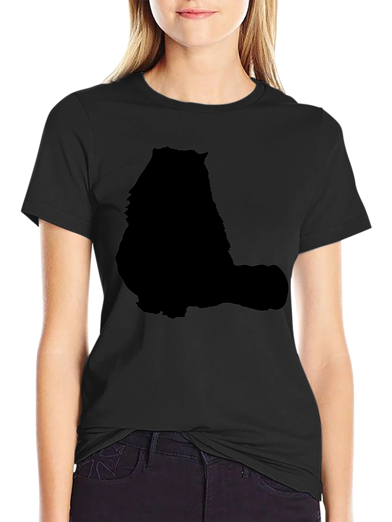 Cat Silhouette Graphic T-Shirt - Solid Black Design