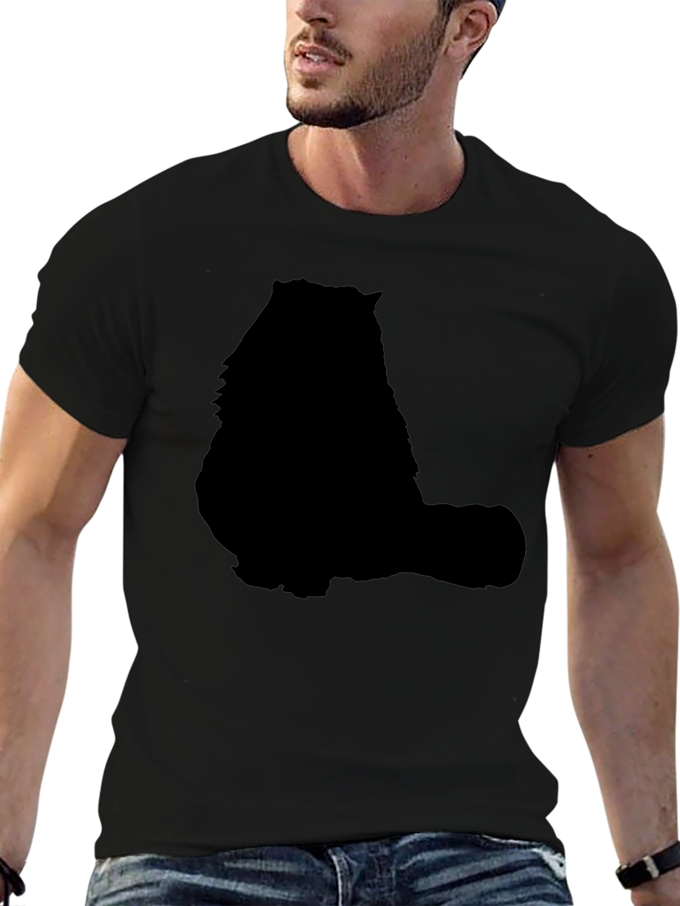 Cat Silhouette Graphic T-Shirt - Solid Black Design