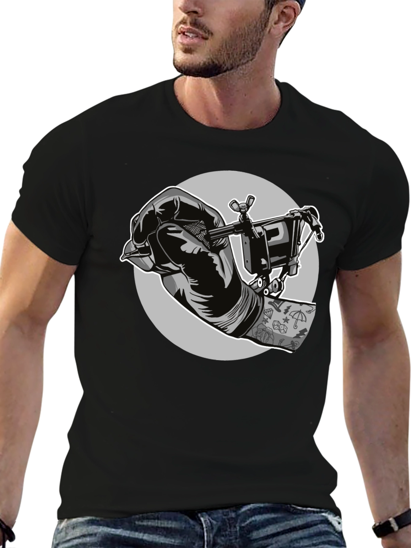 Tattoo Artist Graphic Tee - Black Cotton T-Shirt