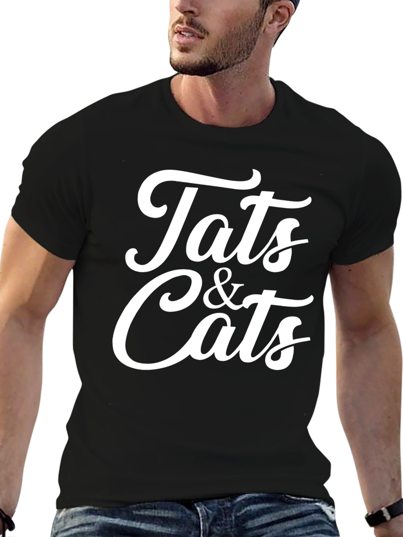 Tats & Cats Graphic Tee - Stylish Black T-Shirt