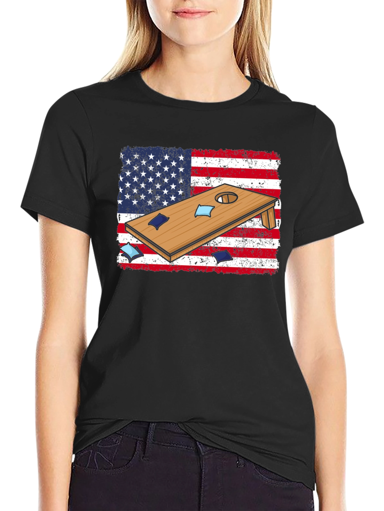Cornhole USA Flag Graphic T-Shirt