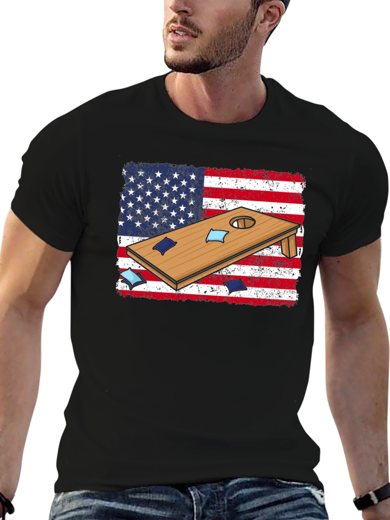 Cornhole USA Flag Graphic T-Shirt