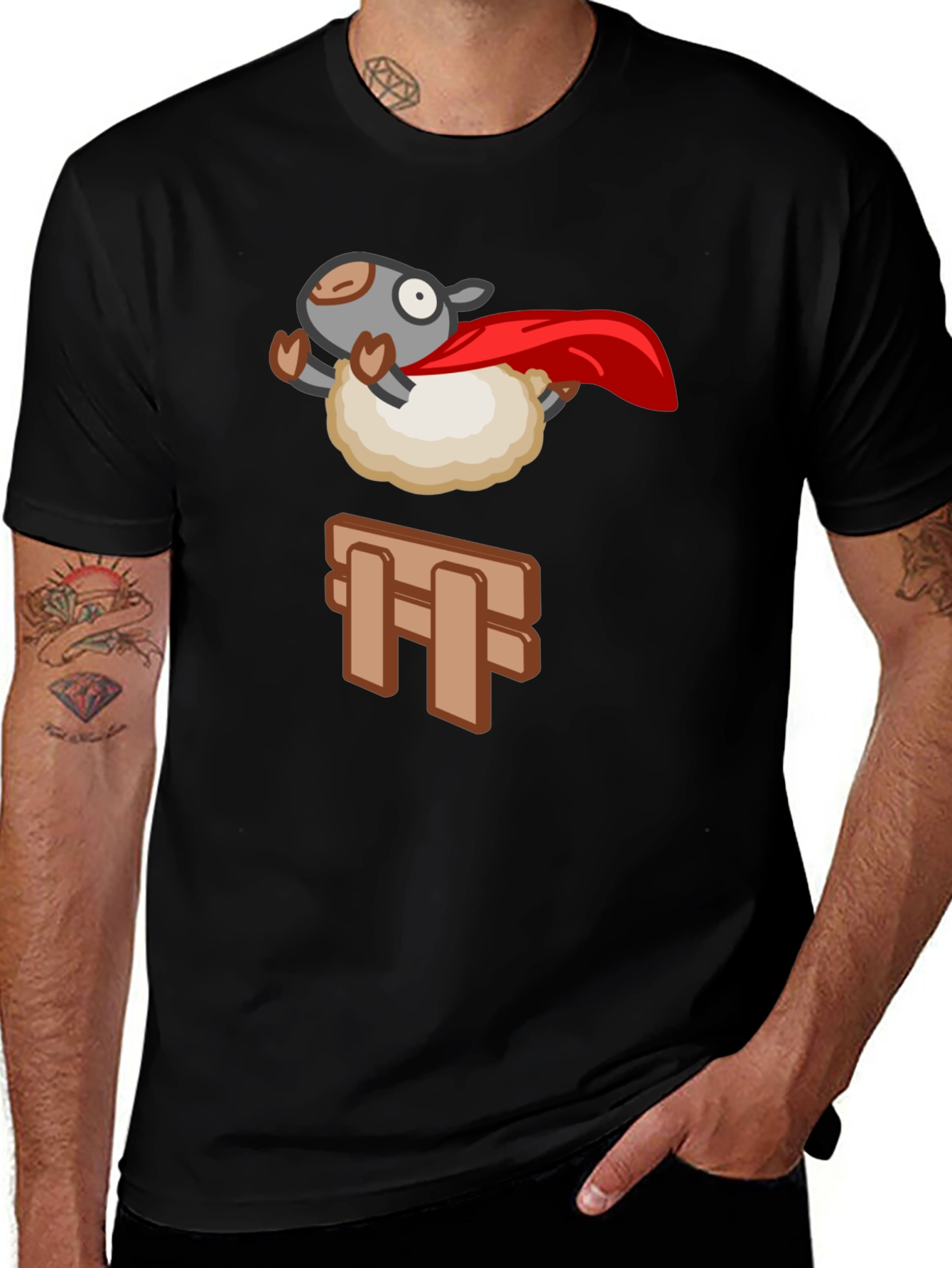 Superhero Sheep T-Shirt - Black Cotton Tee