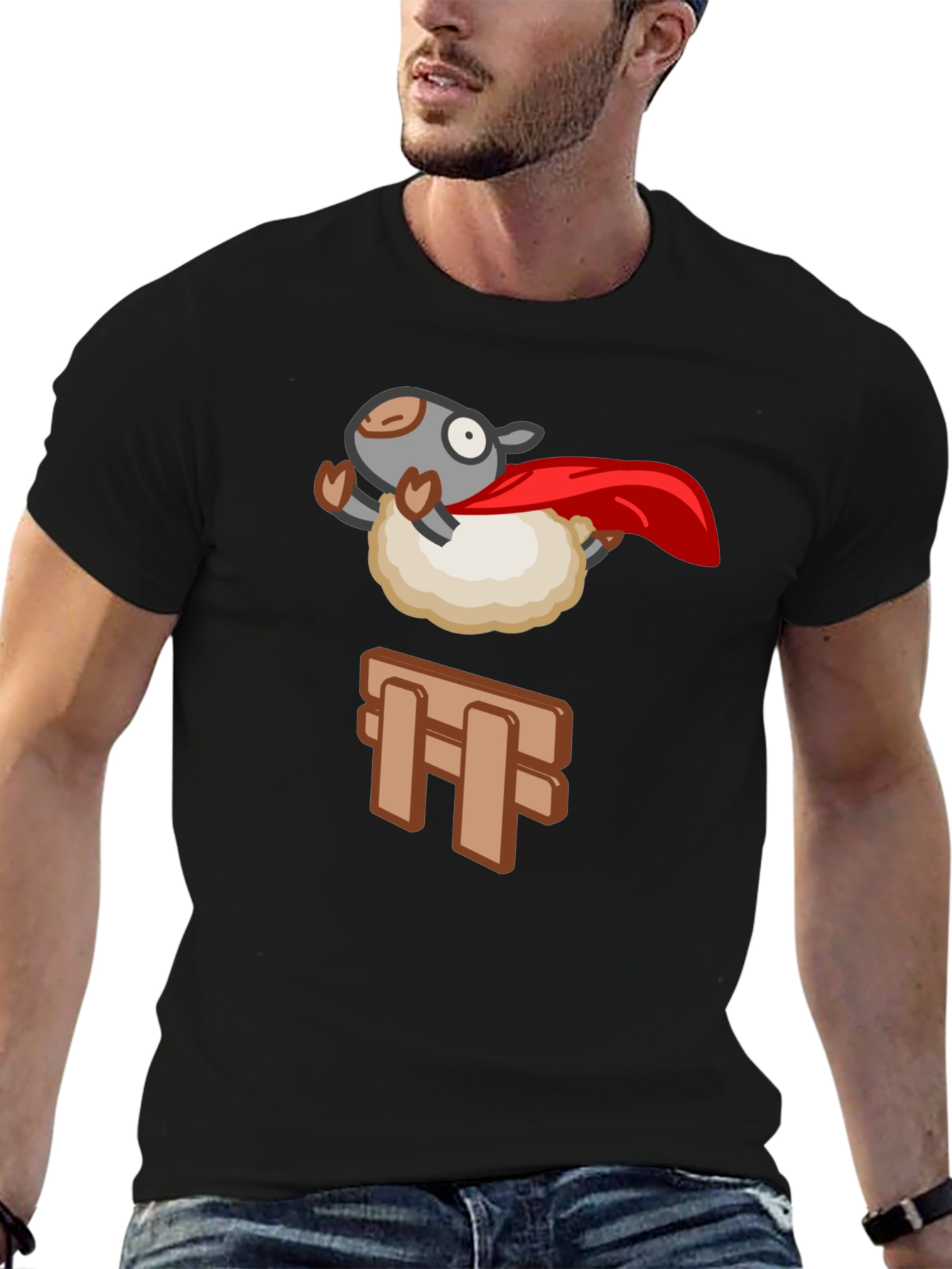 Superhero Sheep T-Shirt - Black Cotton Tee