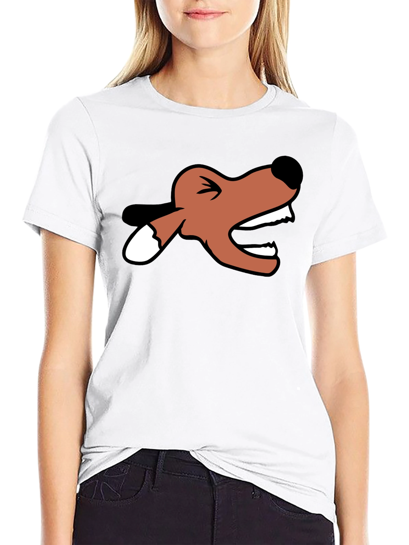 Cartoon Fox Head Black T-Shirt