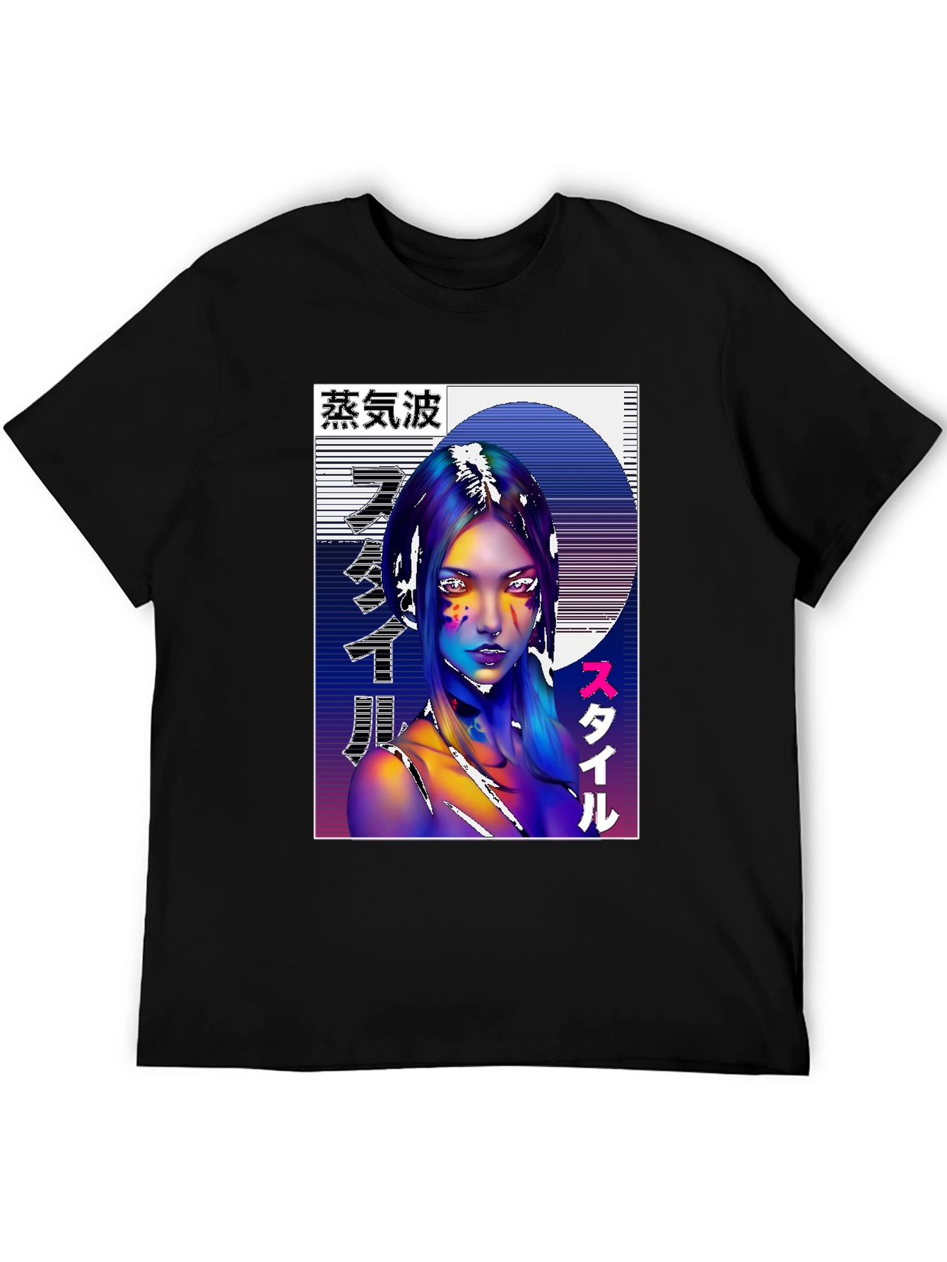 Vaporwave Style Graphic Tee - Black Cotton Shirt