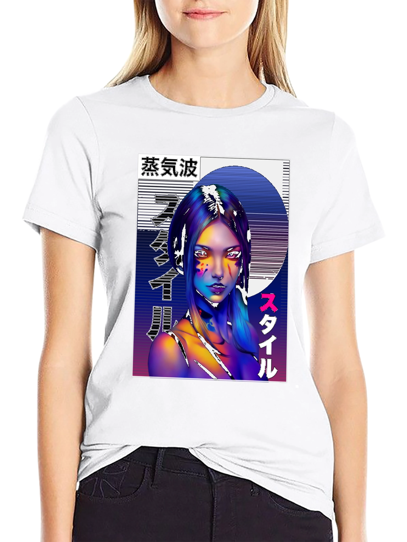 Vaporwave Style Graphic Tee - Black Cotton Shirt
