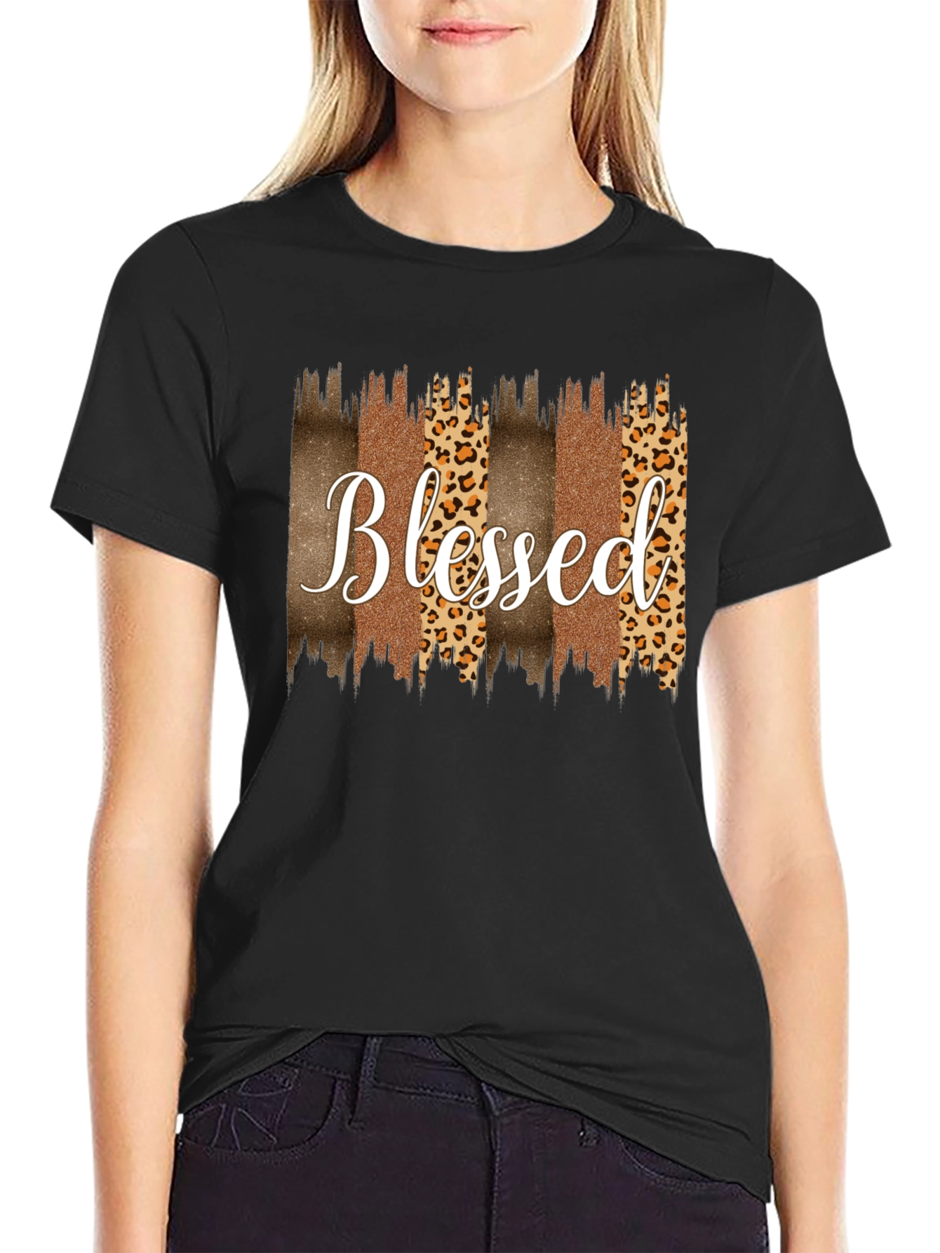 Blessed Graphic Tee - Leopard Print Accents