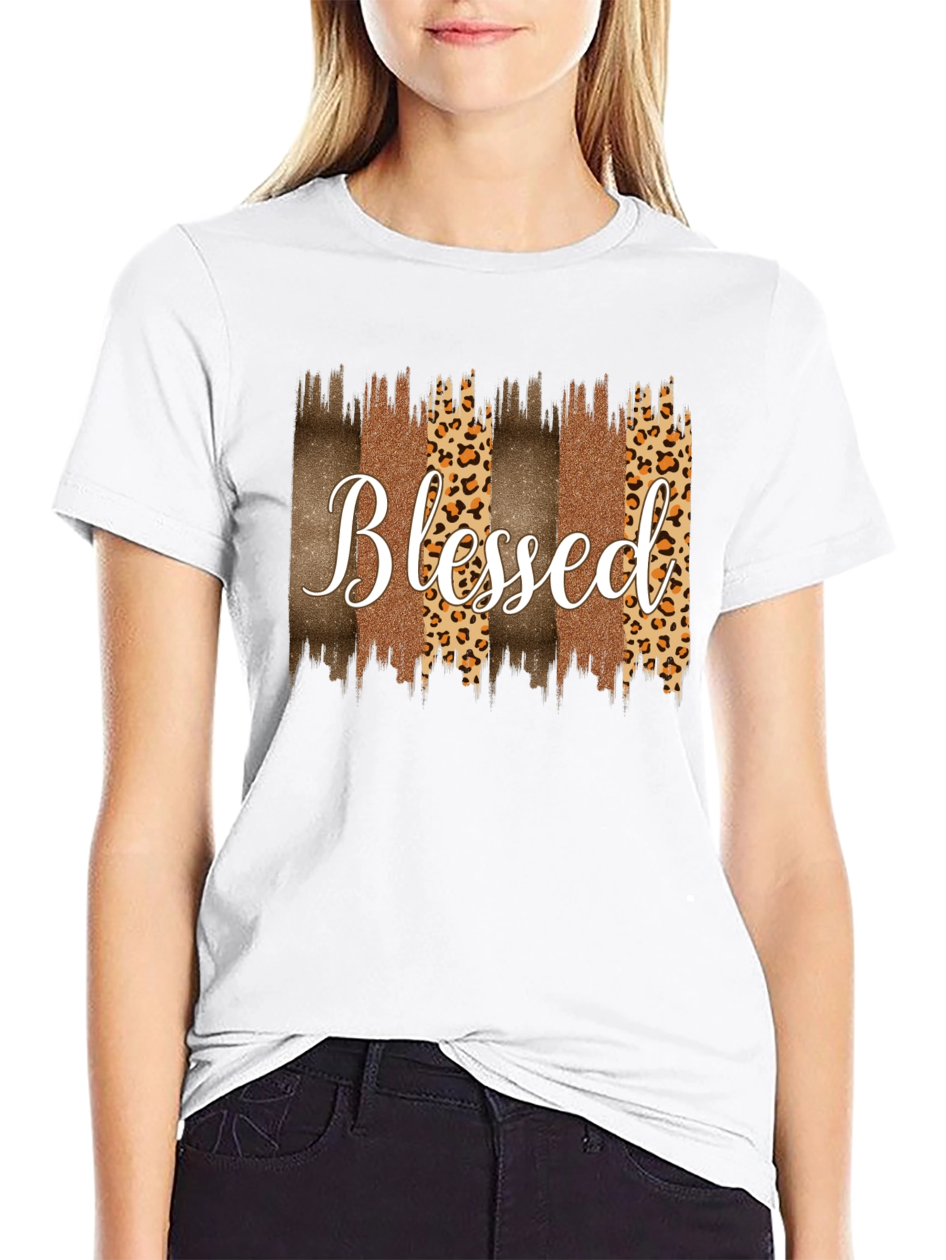 Blessed Graphic Tee - Leopard Print Accents