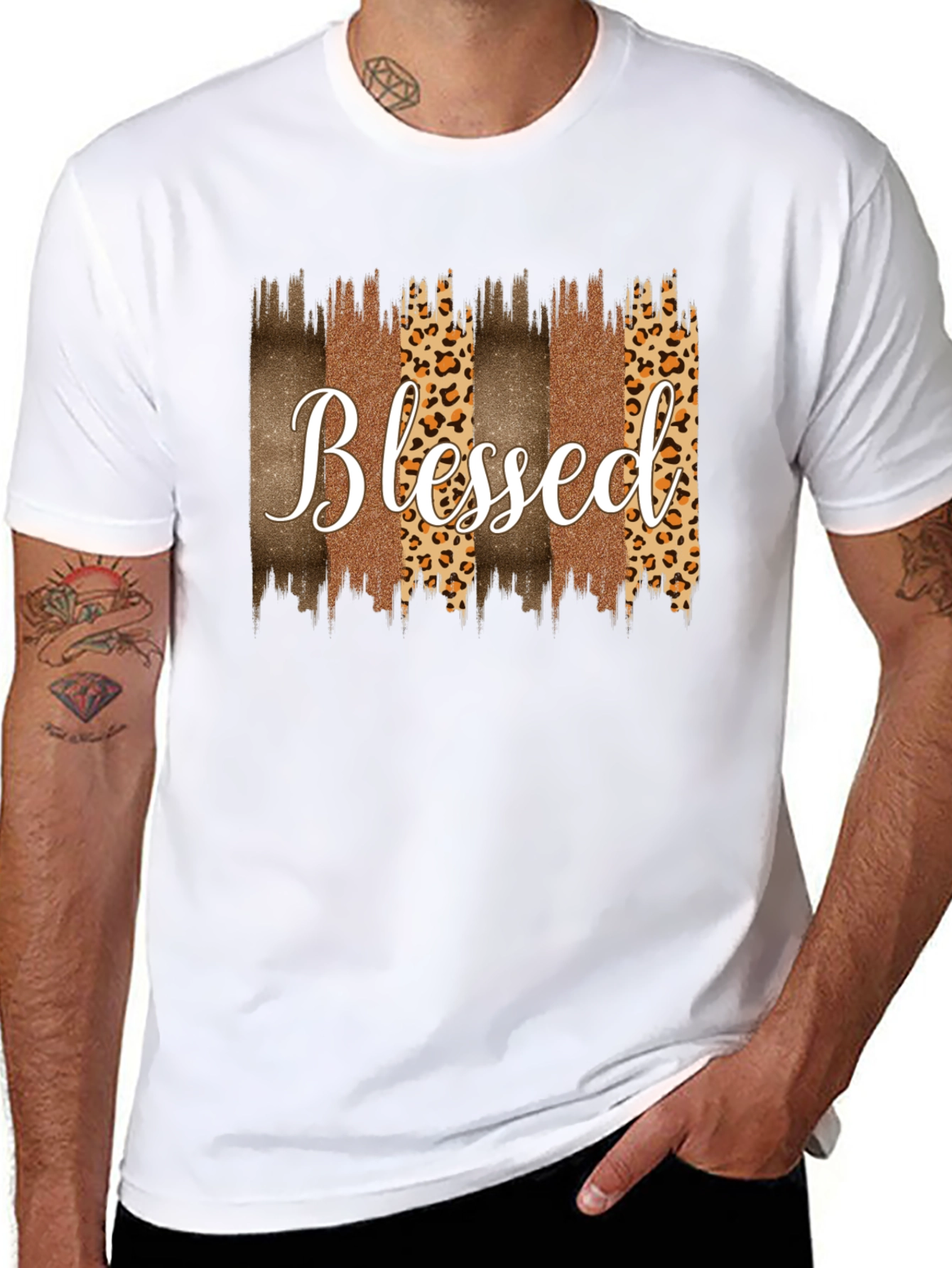 Blessed Graphic Tee - Leopard Print Accents