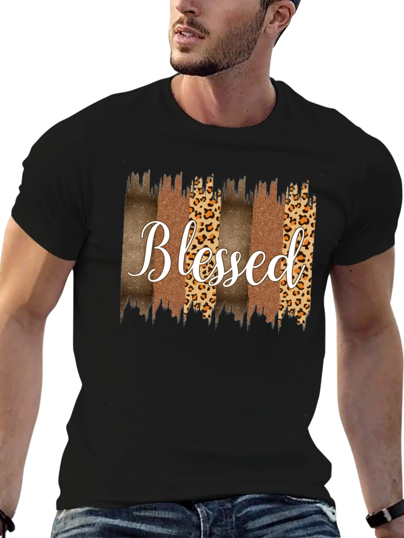 Blessed Graphic Tee - Leopard Print Accents
