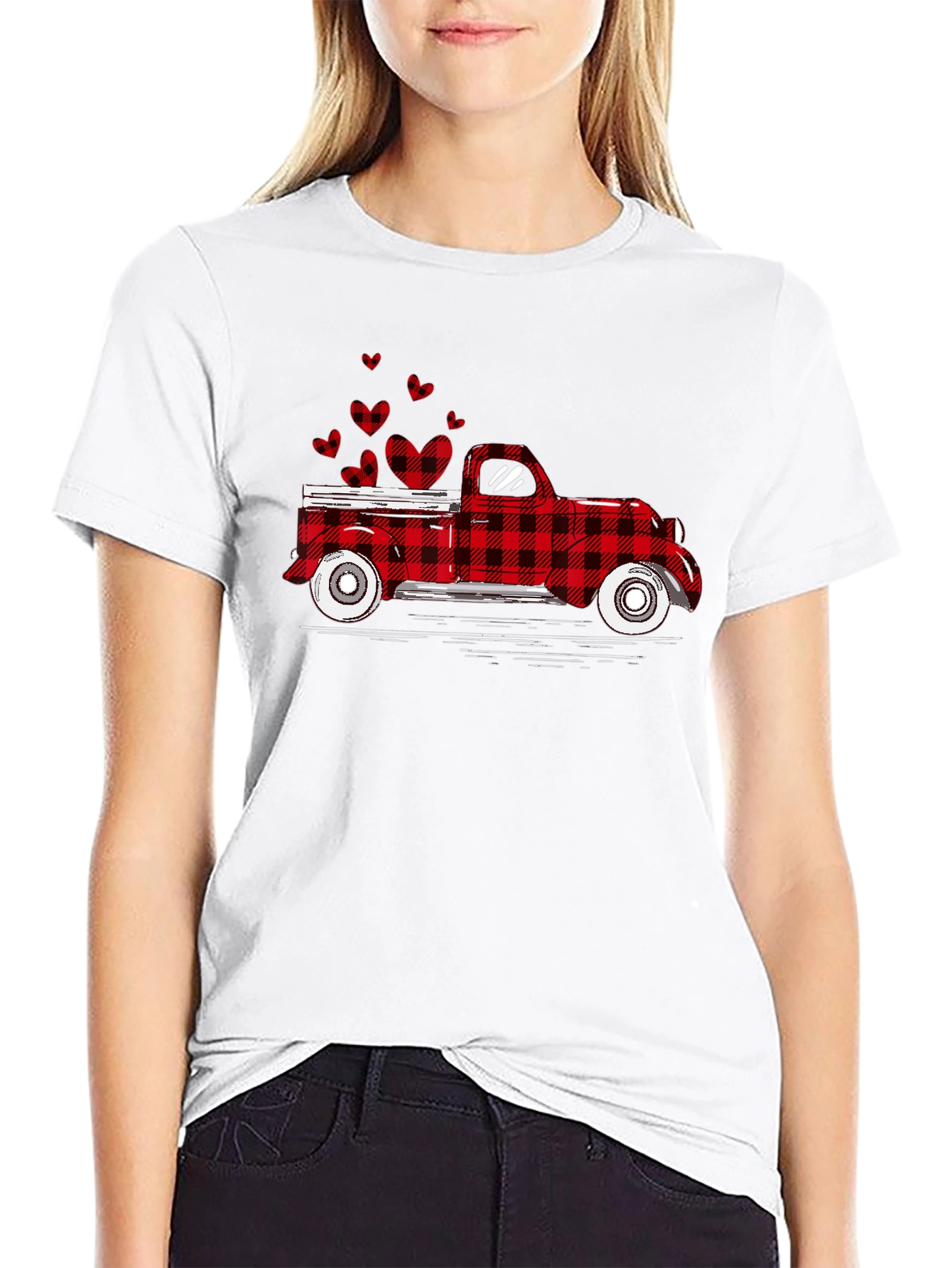 Buffalo Plaid Truck Hearts Graphic Tee