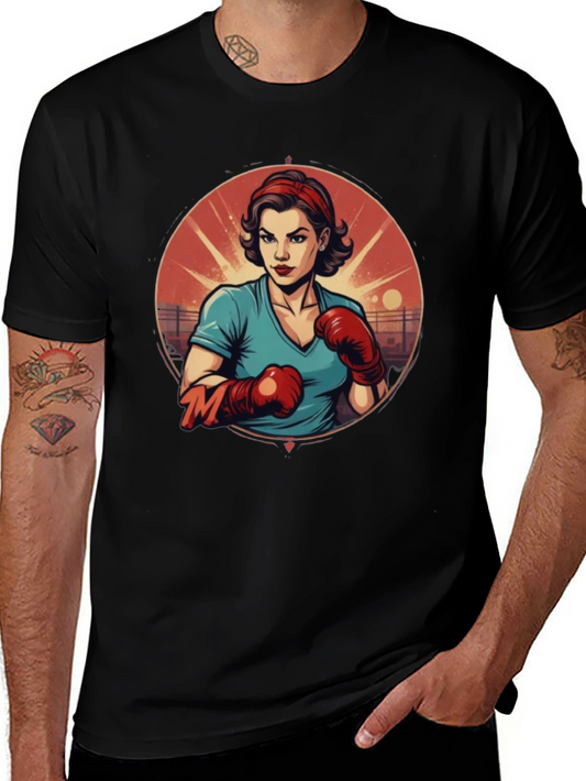Retro Boxer Girl Graphic Tee - Vintage Boxing T-Shirt