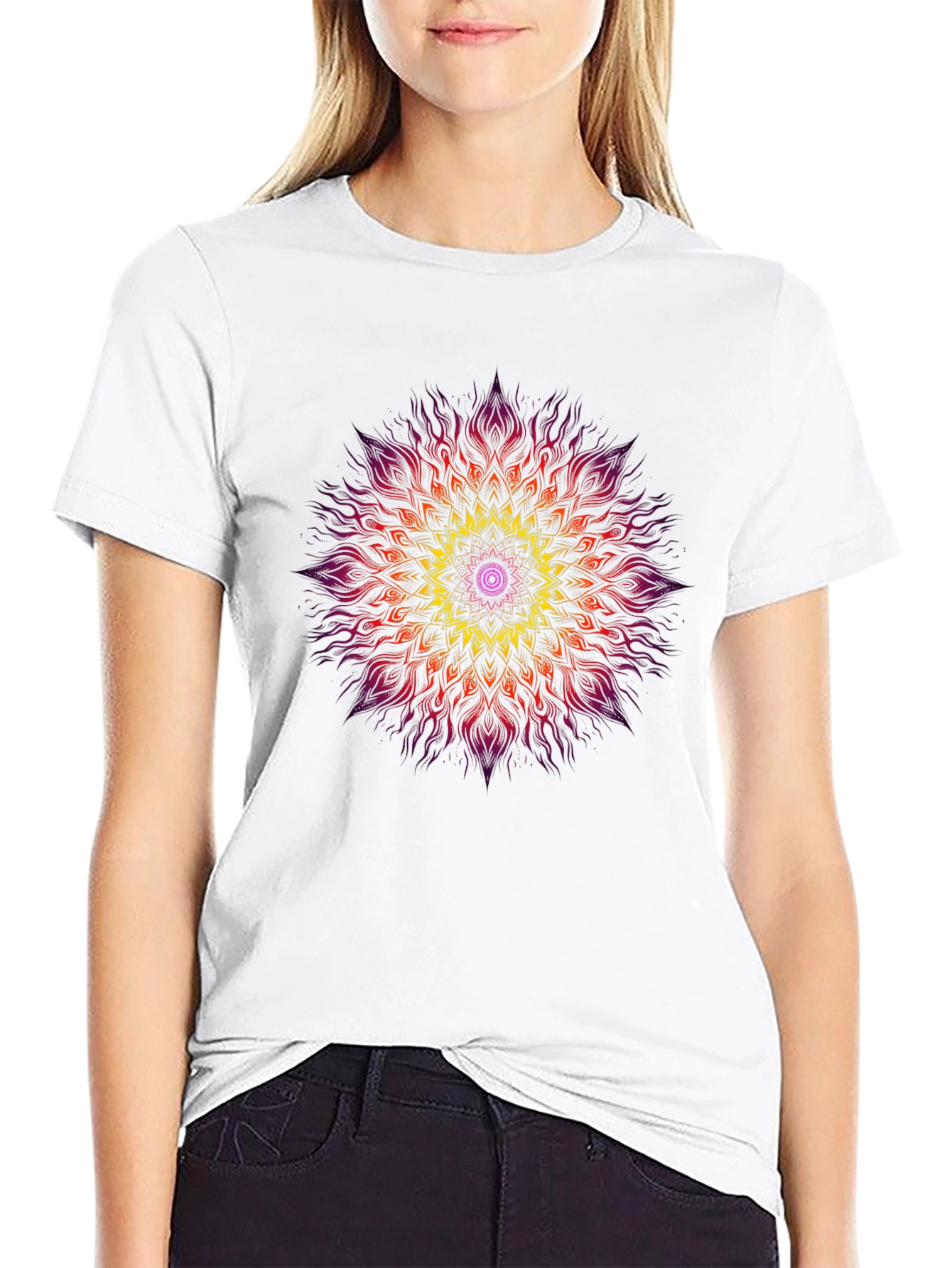 Vibrant Mandala Graphic Black T-Shirt