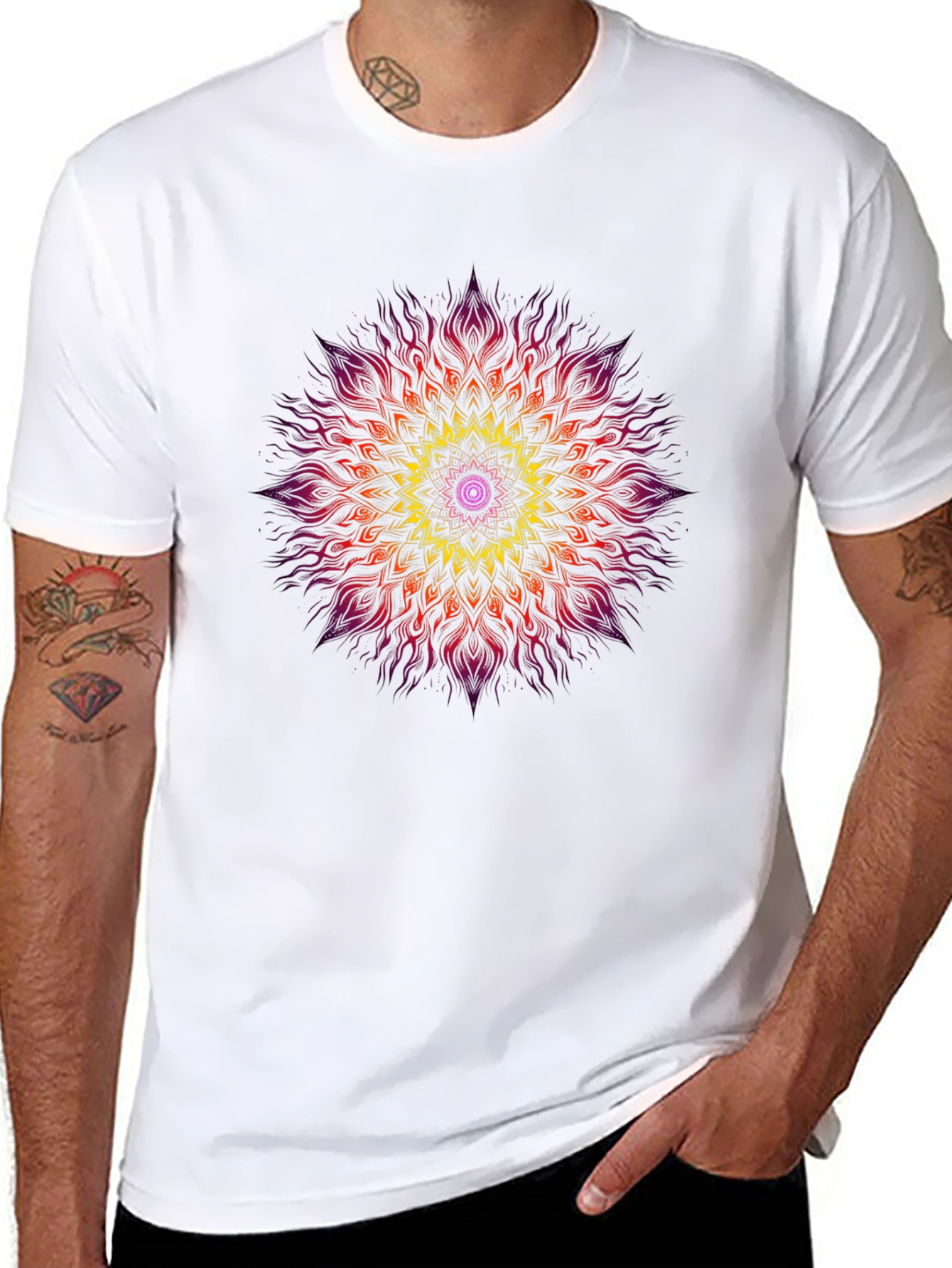Vibrant Mandala Graphic Black T-Shirt