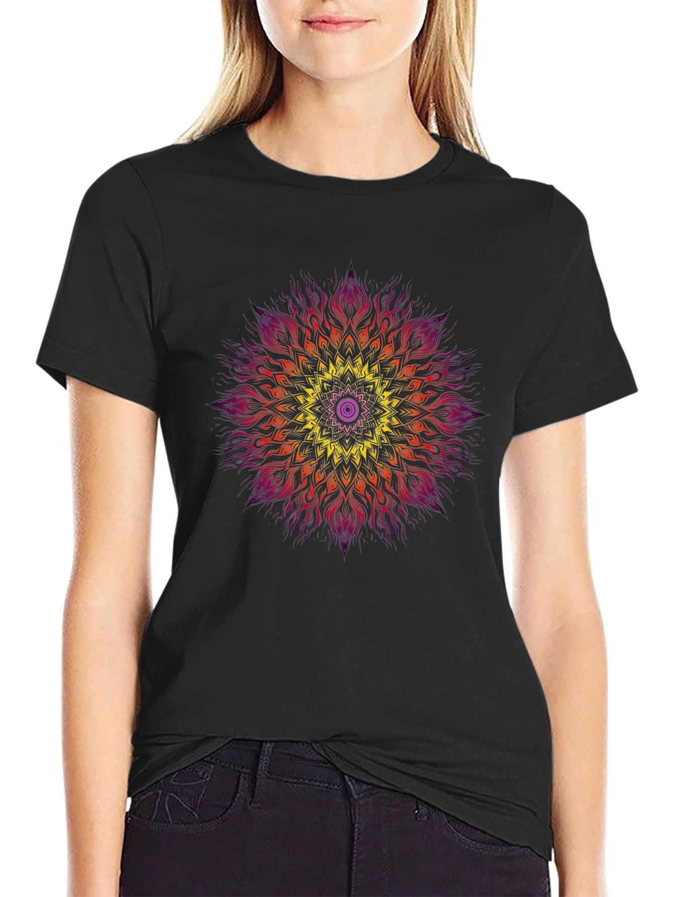 Vibrant Mandala Graphic Black T-Shirt