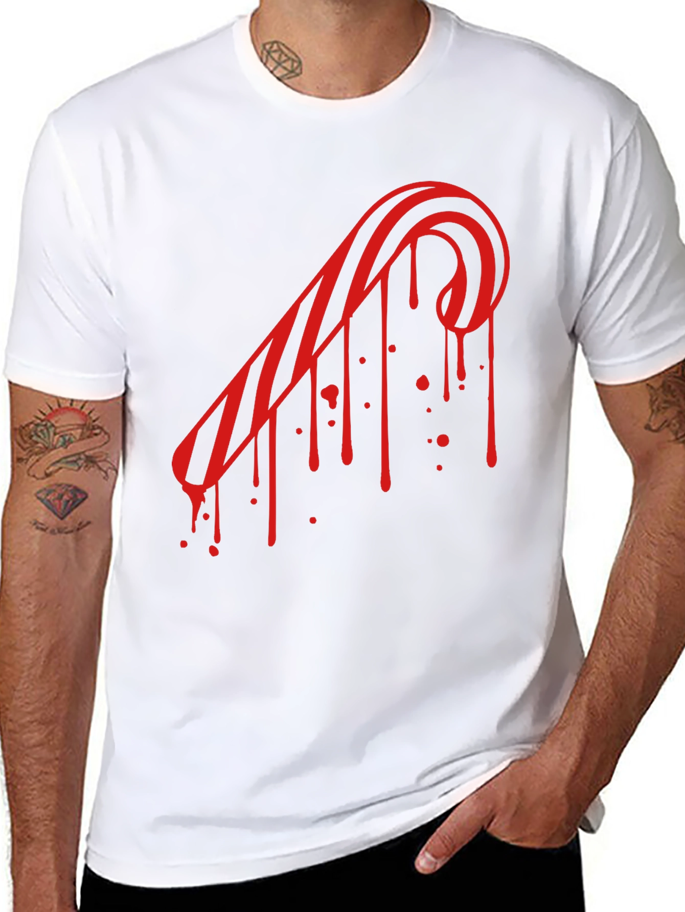 Candy Cane Drip Tee - Edgy Holiday Style