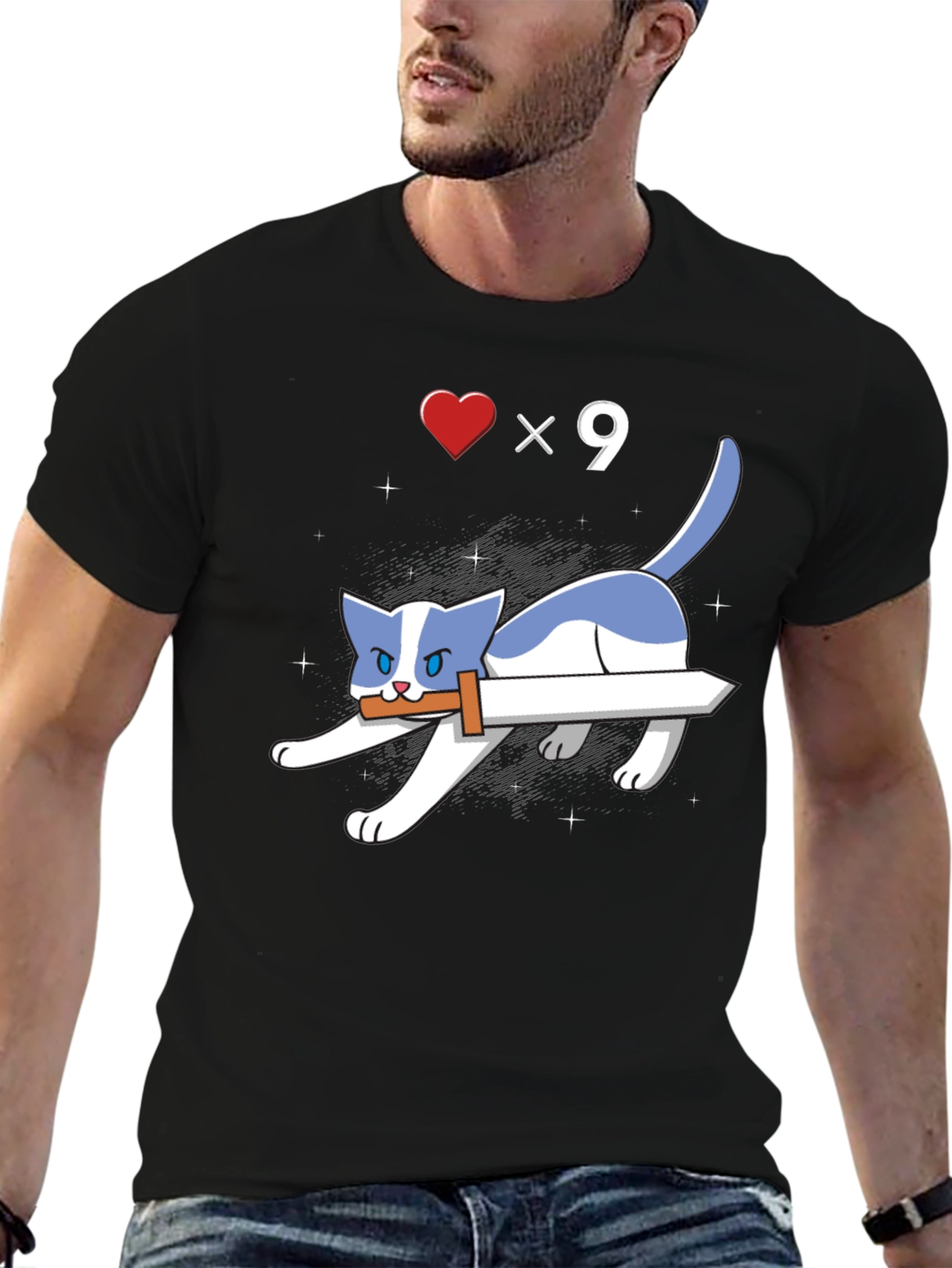 Sword Cat T-Shirt - Gamer Style Graphic Tee