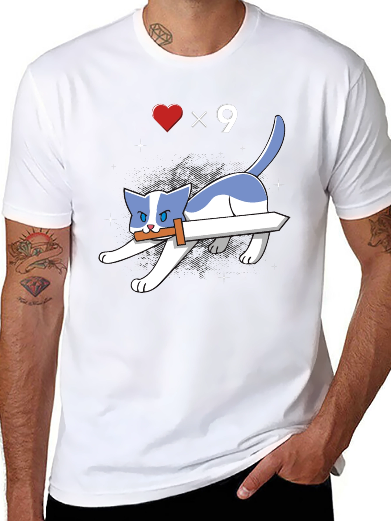 Sword Cat T-Shirt - Gamer Style Graphic Tee