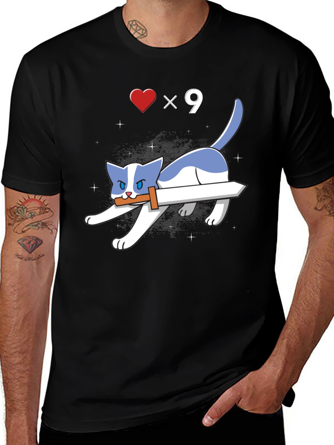 Sword Cat T-Shirt - Gamer Style Graphic Tee