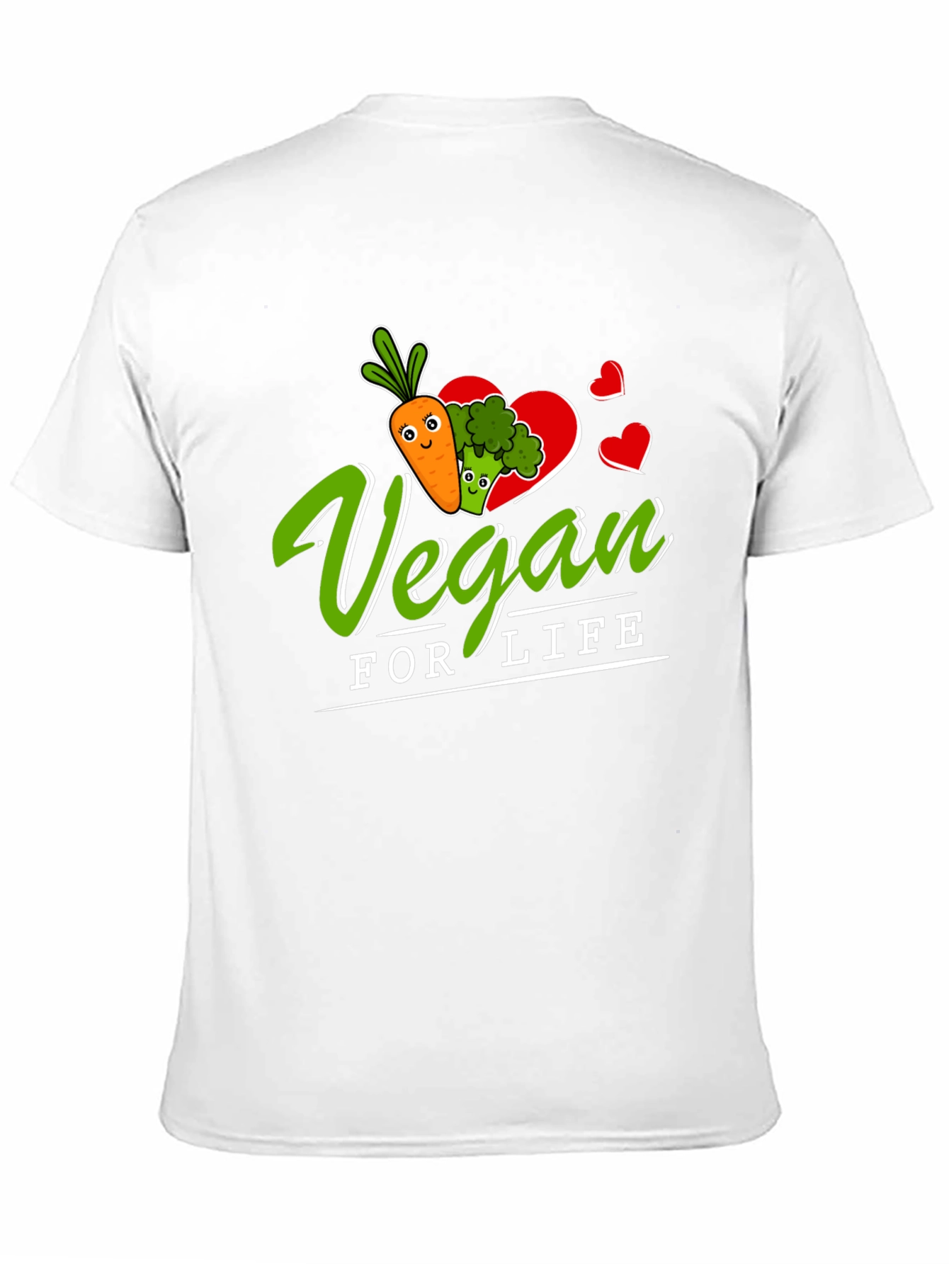 Vegan for Life T-Shirt - Carrot Broccoli Design