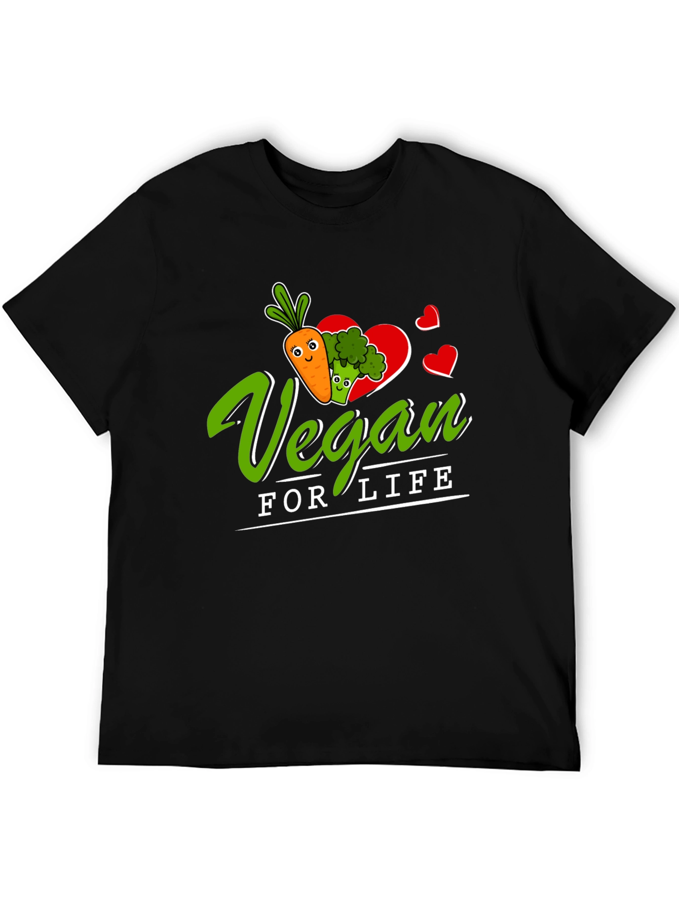 Vegan for Life T-Shirt - Carrot Broccoli Design