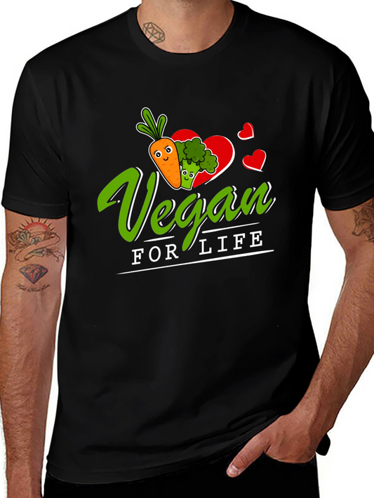 Vegan for Life T-Shirt - Carrot Broccoli Design