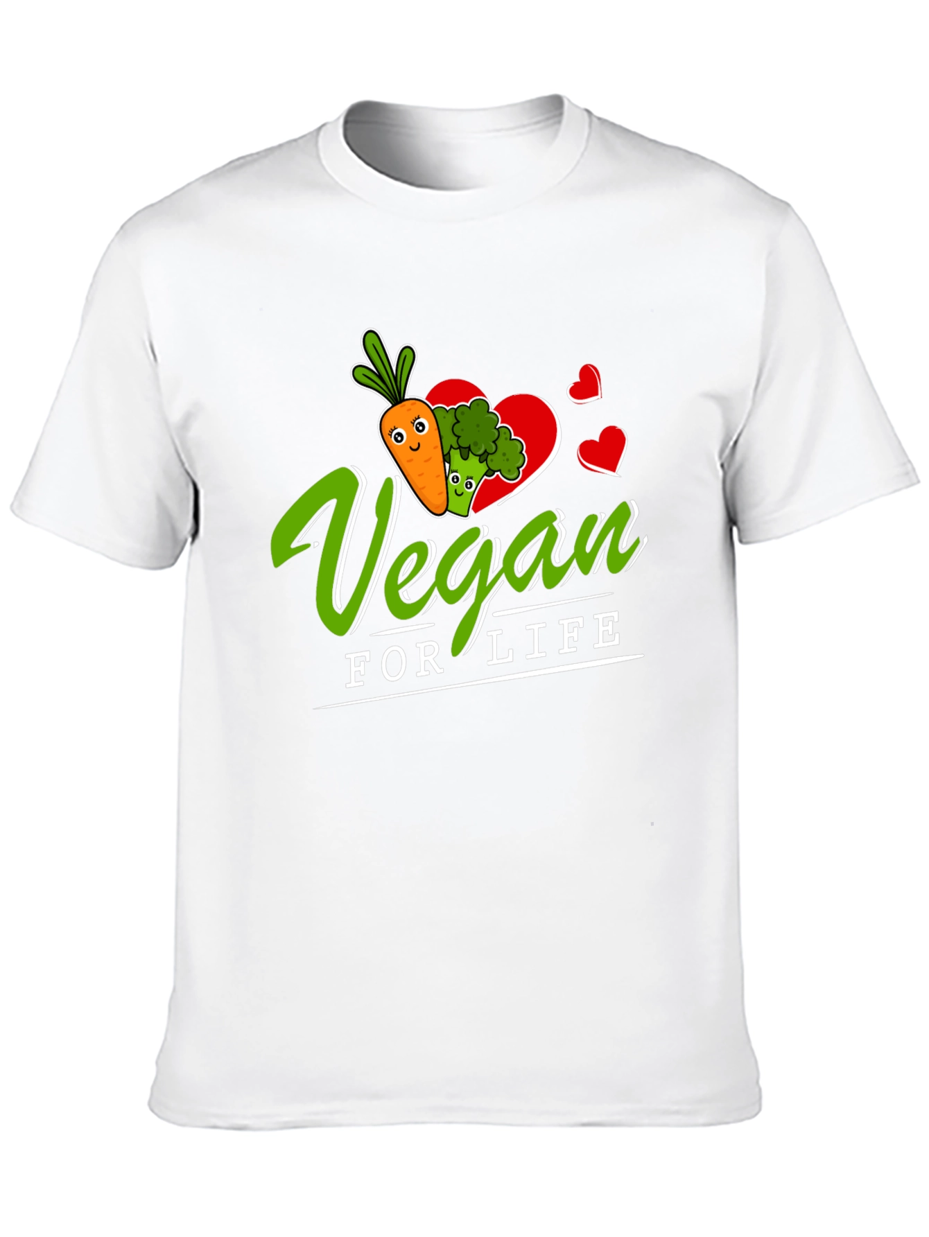 Vegan for Life T-Shirt - Carrot Broccoli Design