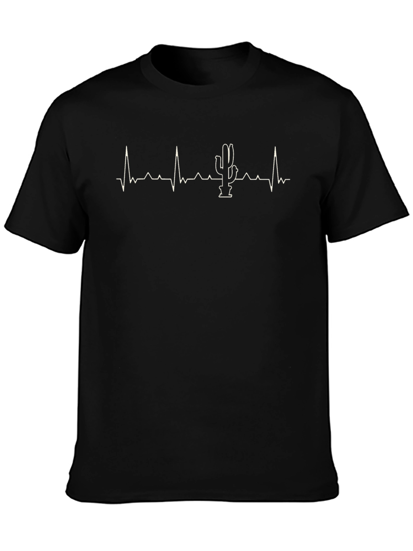 Cactus Heartbeat Graphic Tee - Black Cotton Blend