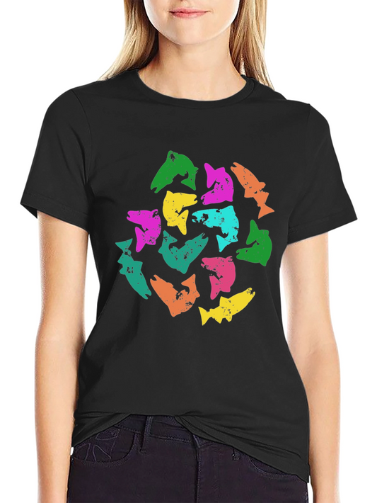 Colorful Fish Graphic Black T-Shirt