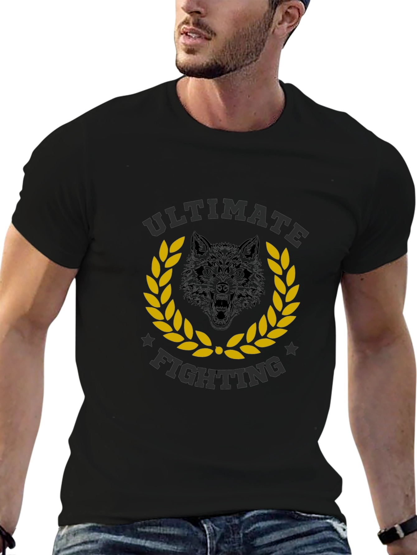 Ultimate Fighting Black T-Shirt Wolf Design