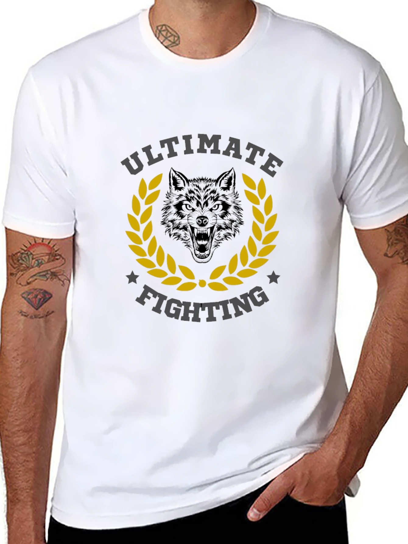Ultimate Fighting Black T-Shirt Wolf Design