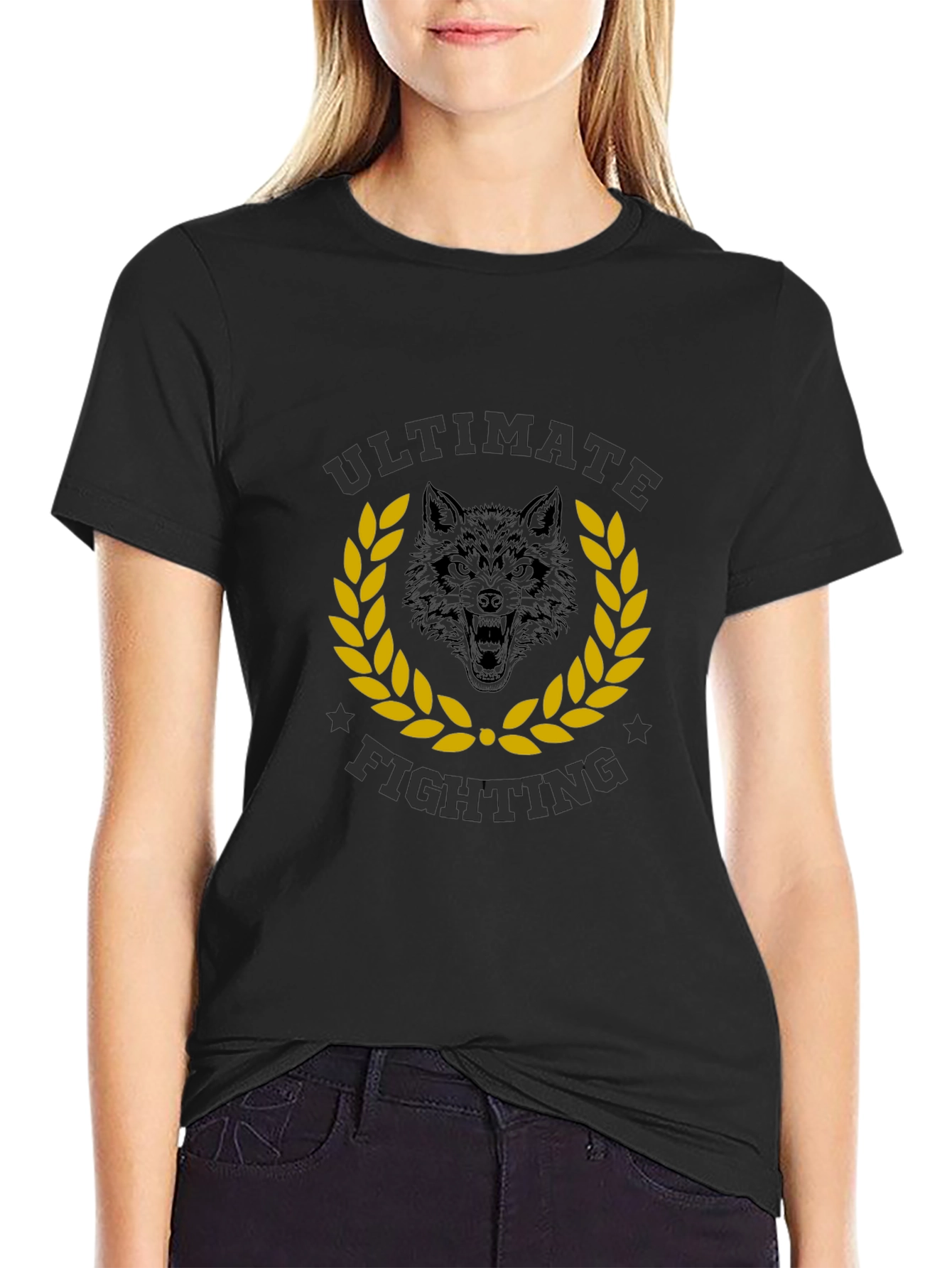 Ultimate Fighting Black T-Shirt Wolf Design