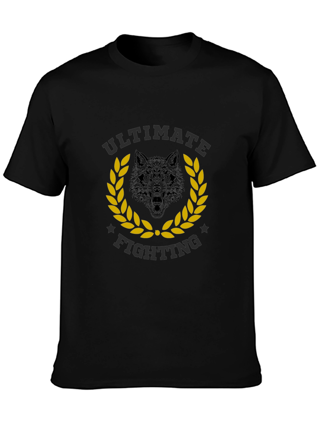 Ultimate Fighting Black T-Shirt Wolf Design