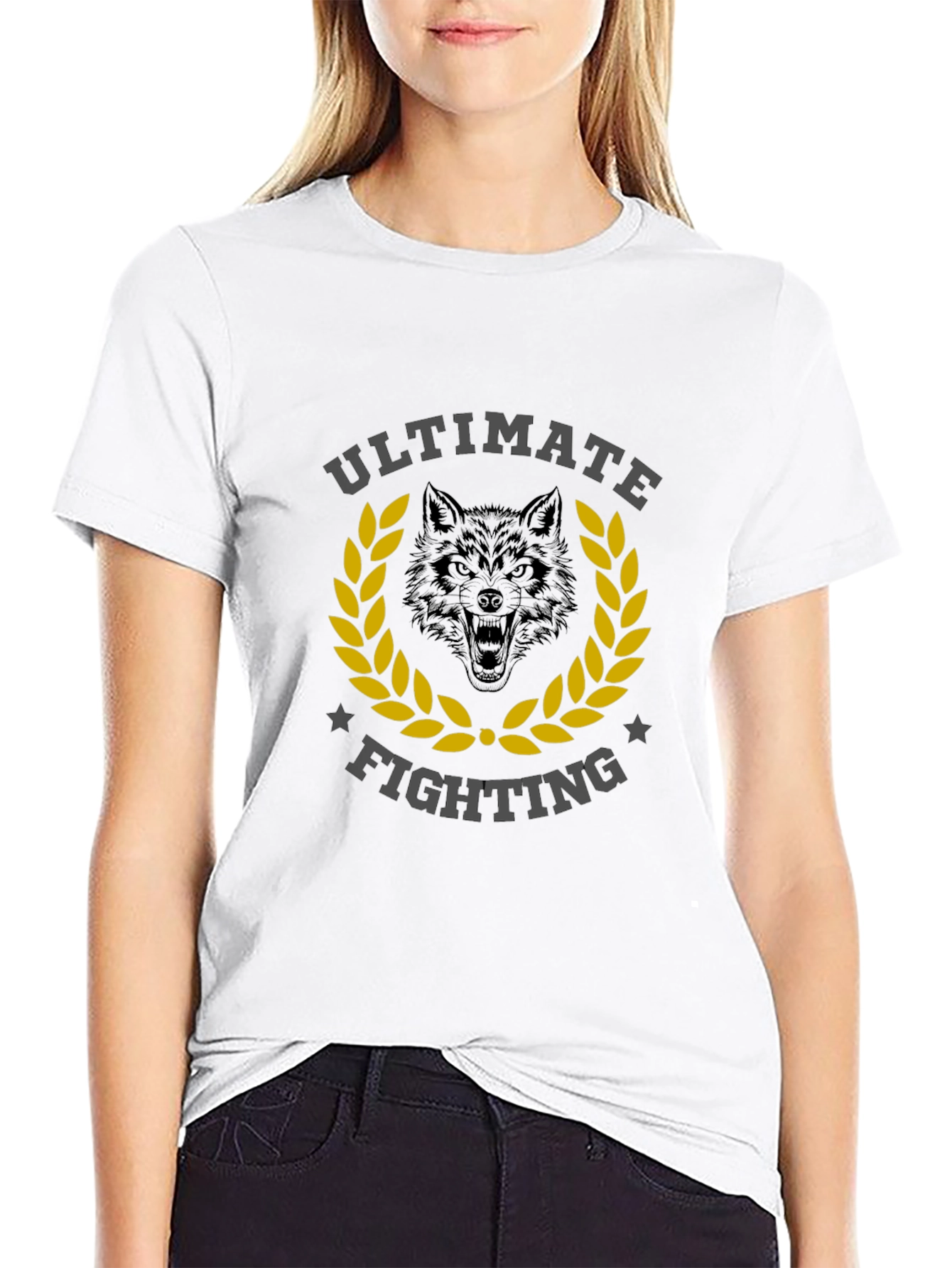 Ultimate Fighting Black T-Shirt Wolf Design