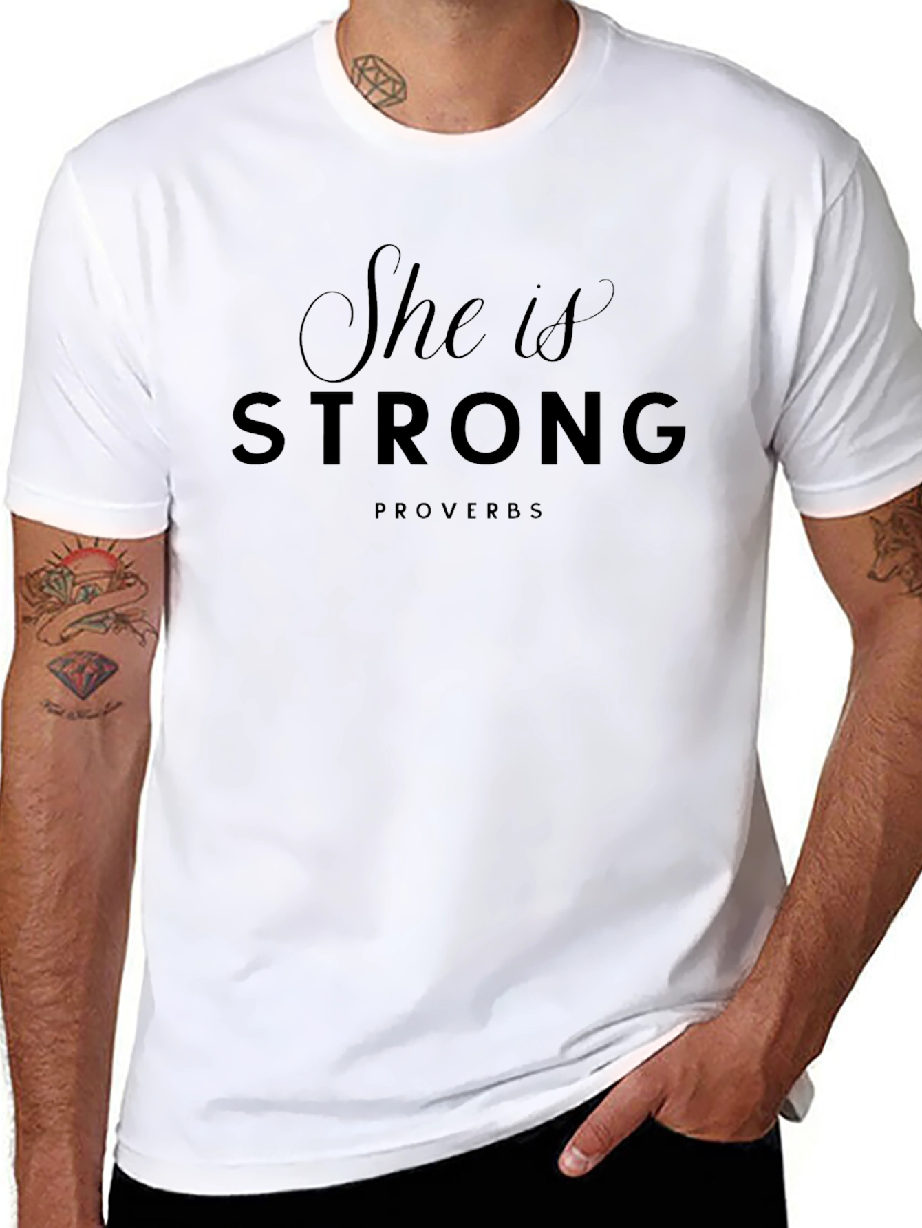 She is Strong Proverbs Black T-Shirt