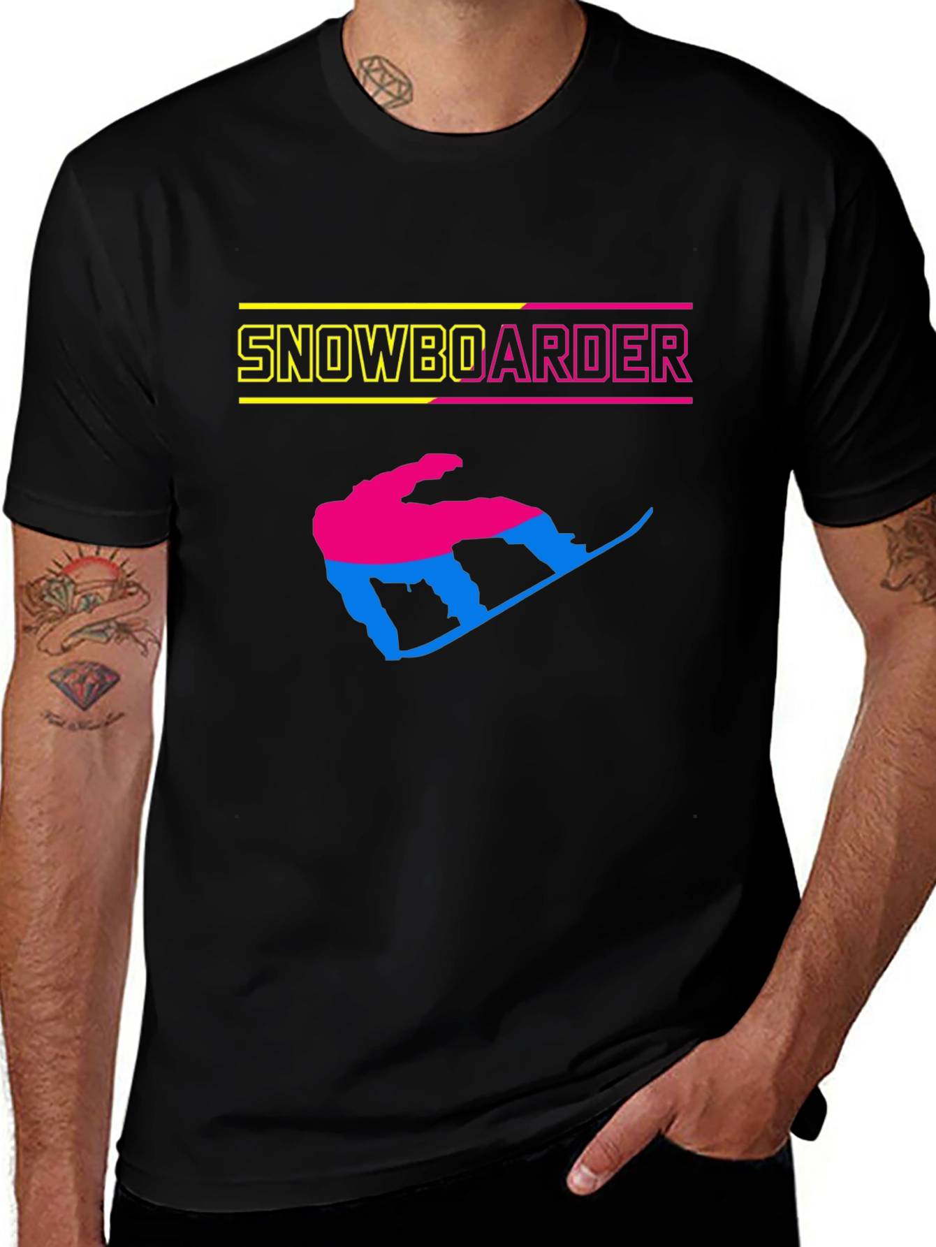 Snowboarder Graphic Tee - Black Cotton T-Shirt