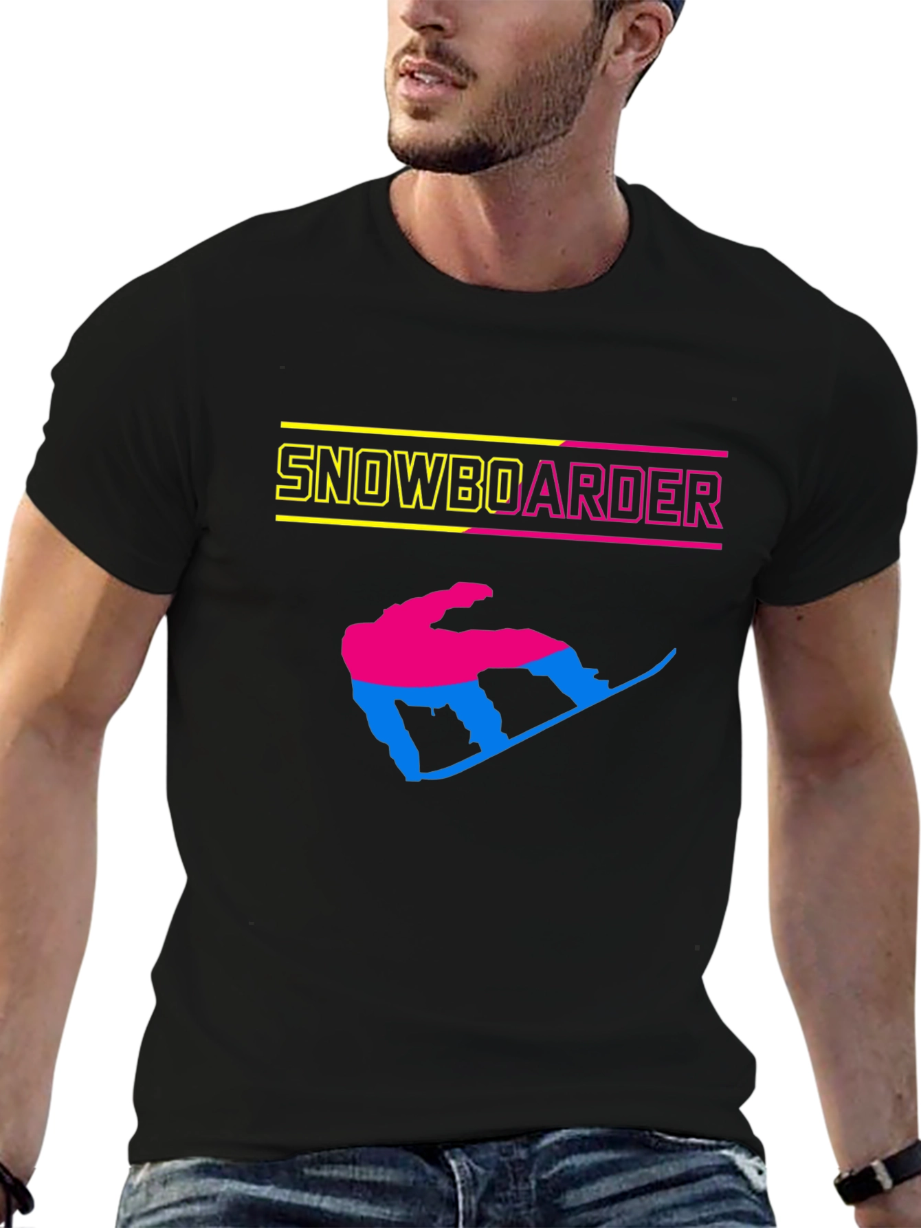 Snowboarder Graphic Tee - Black Cotton T-Shirt