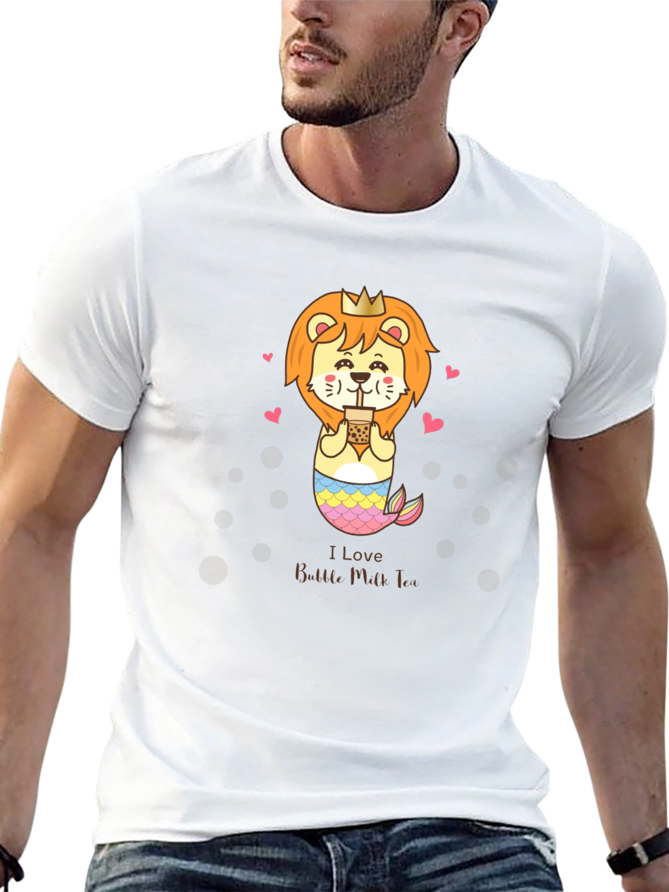 Cute Lion Mermaid Bubble Tea Graphic Tee