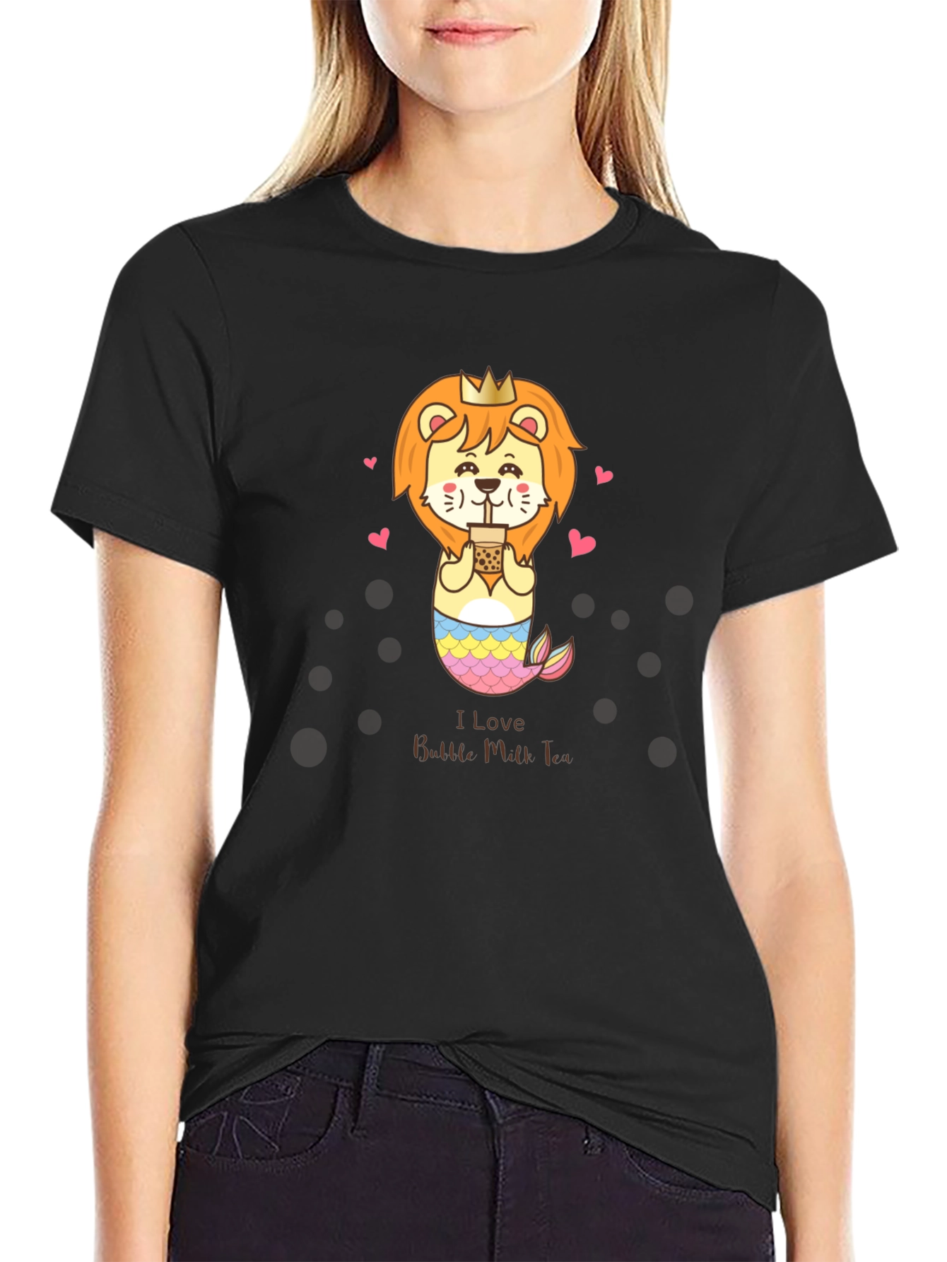 Cute Lion Mermaid Bubble Tea Graphic Tee