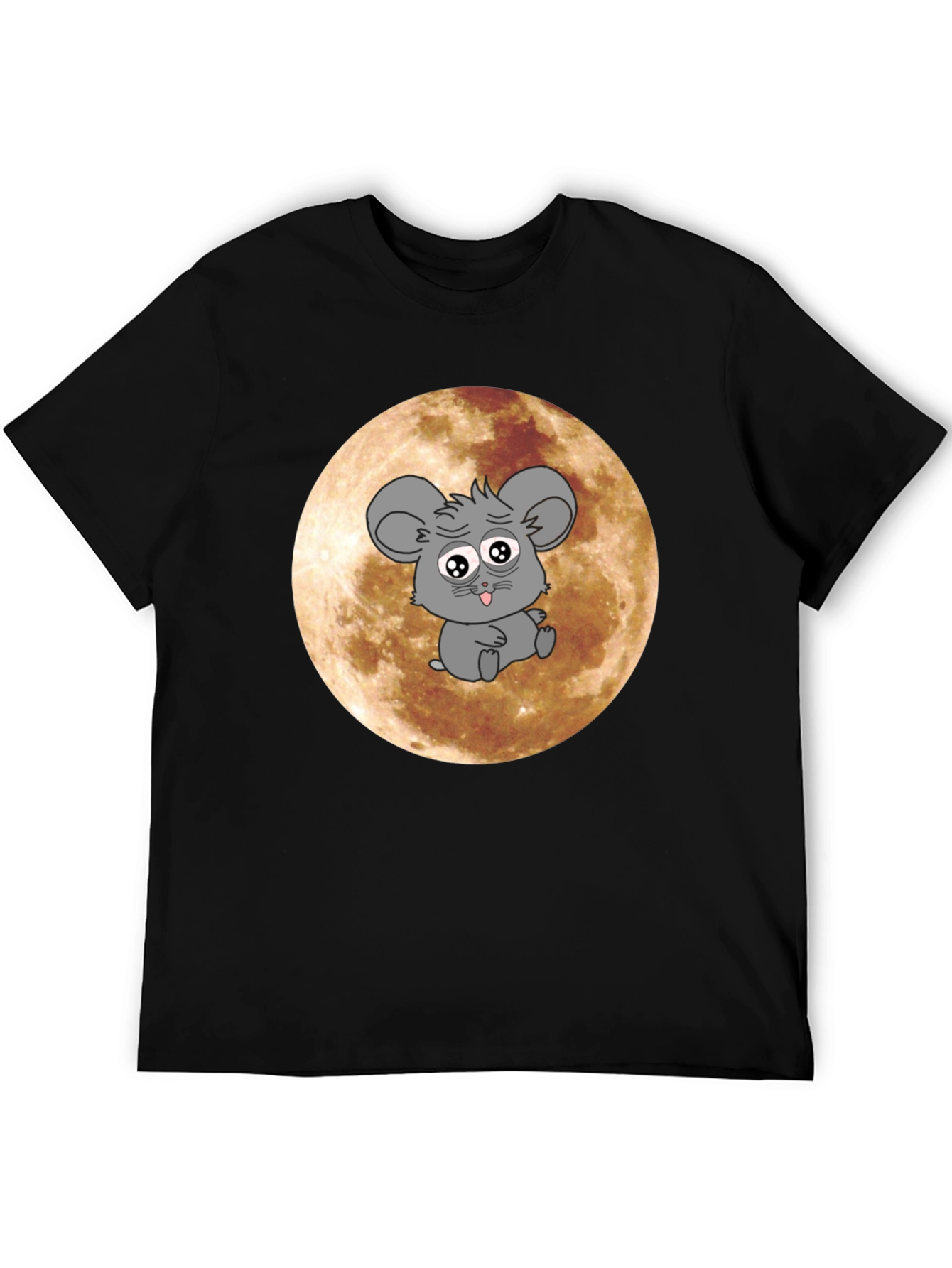 Cartoon Mouse Graphic Tee - Black Cotton T-Shirt