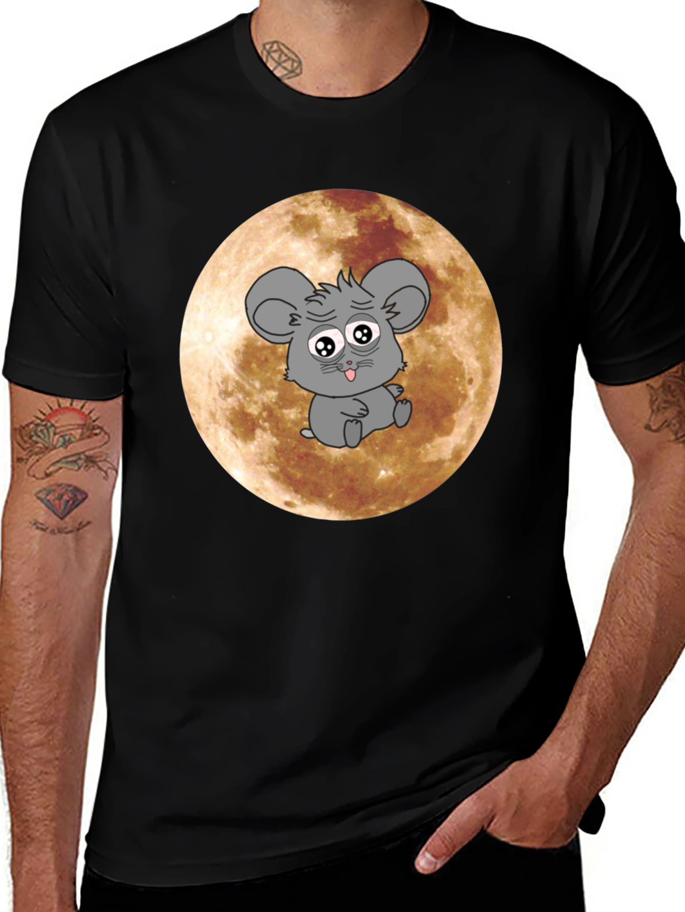 Cartoon Mouse Graphic Tee - Black Cotton T-Shirt