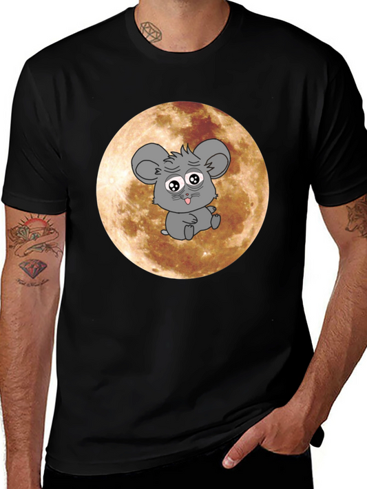 Cartoon Mouse Graphic Tee - Black Cotton T-Shirt