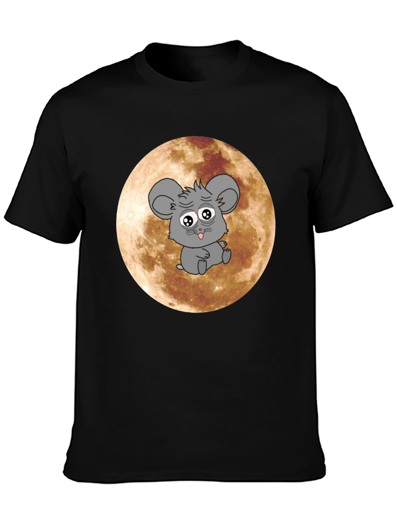 Cartoon Mouse Graphic Tee - Black Cotton T-Shirt