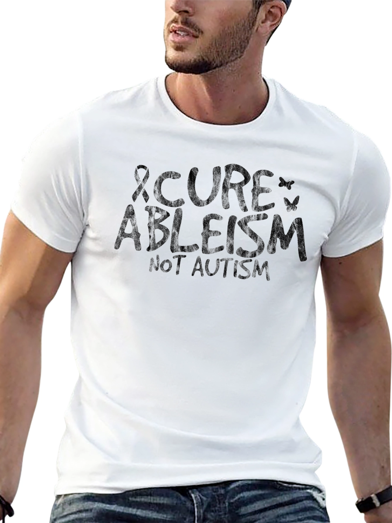 Cure Ableism Not Autism Black Graphic Tee