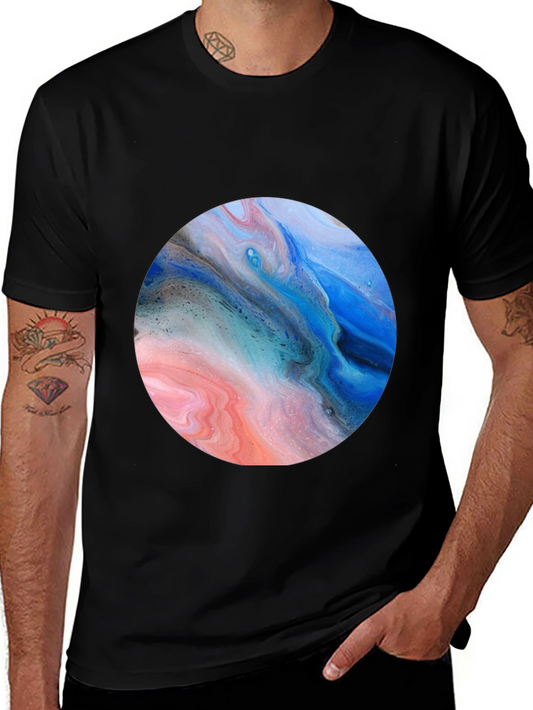 Abstract Swirl Circle Graphic Black T-Shirt